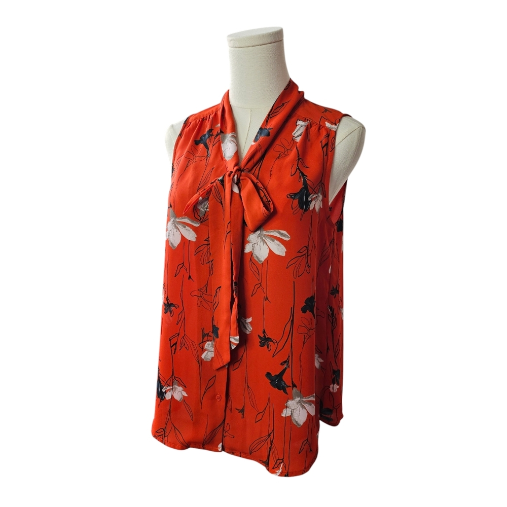 Rachel Zoe - Dark Rust Floral Front Tie Button Sleeveless Top